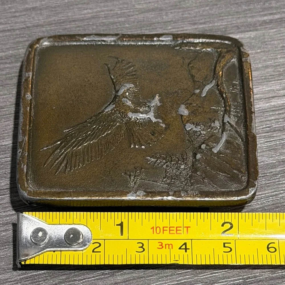 Vintage 1977 Indiana‎ Metal Craft Bald Eagle Belt Buckle Bronze Tone Distressed